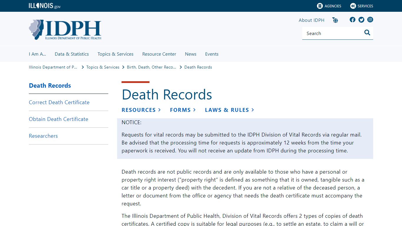 Death Records - Illinois Department of Public Health